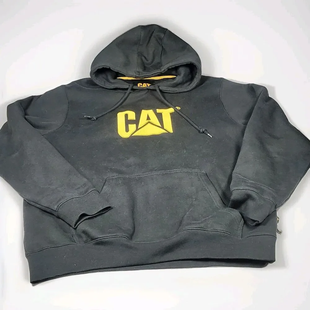CAT Hoodie Mens XL Black Fleece Pockets‎ Heavyweight